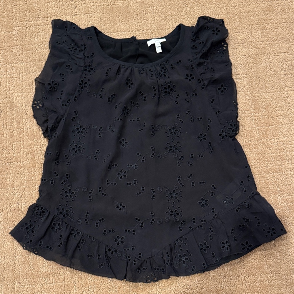 Joie Black Eyelet Ruffle Blouse